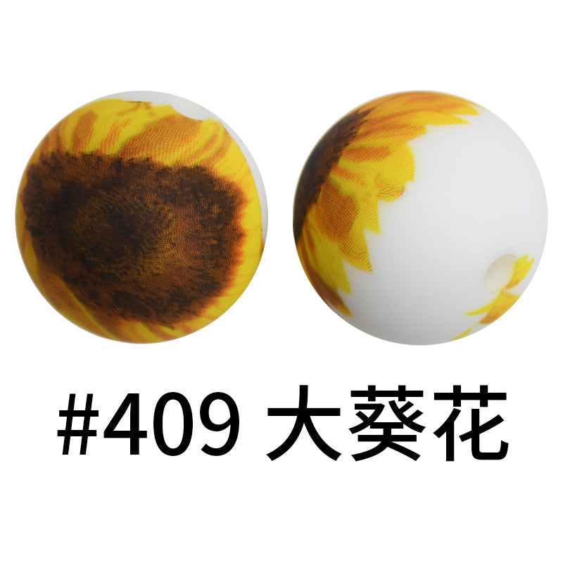 Wholesale 50pcs 16mm Print Silicone Beads Colorful Silicone Water Transfer Beads